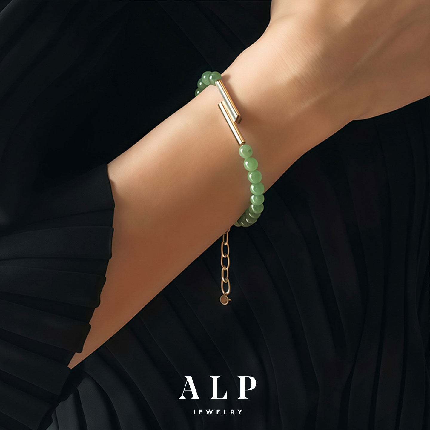 官方ALP JEWELRY渡玉系列和田碧玉手链天然精品6mm圆珠菠菜绿手串