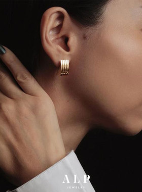 官方ALP JEWELRY读心系列多层复古爱心耳钉心形原创设计14K镀金