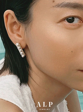 官方ALP JEWELRY如水生系列轻奢艺术感迷你珍珠耳环14K真空镀金