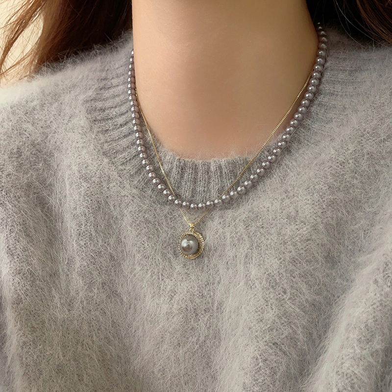 法国chomelkinsey灰色珍珠项链新