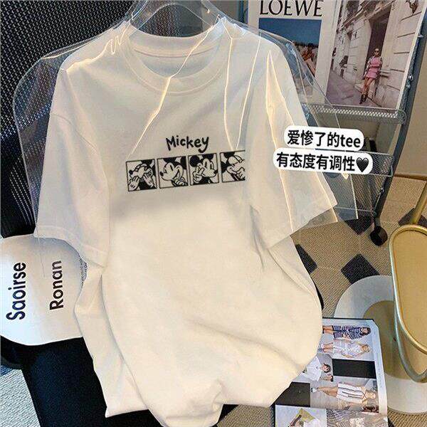 韩国2025纯棉短袖t恤女中长款宽松休闲大码上衣白色打底衫夏季