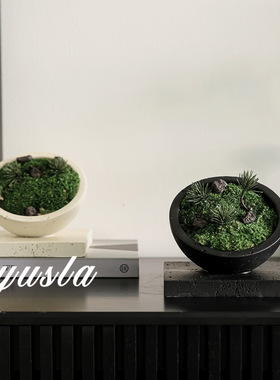 侘寂风仿洞石苔藓花器摆件