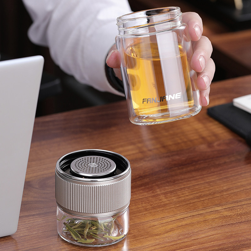茶水分离泡茶杯迷你双层玻璃杯透明便携可爱小巧男士水杯个人专用
