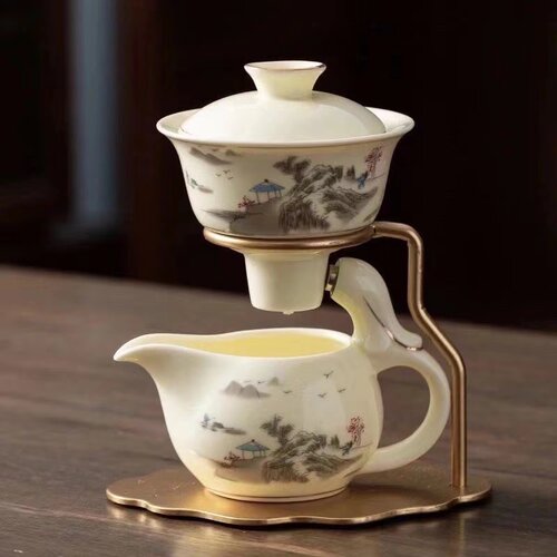 陶瓷全自动懒人茶具防烫磁吸出水功夫茶具羊脂玉盖碗整套