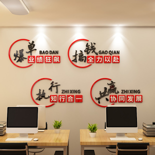 公司背景墙团队办公室墙面装 饰励志标语墙贴企业文化墙会议室布置