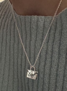 韩国s925纯银手提包项链ins博主同款信封锁骨链气质时髦百搭配饰