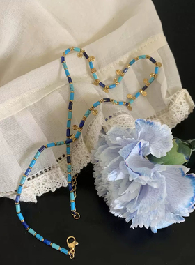 小众南法工坊手作不掉色青金绿松石串珠项链复古气质时髦女饰品