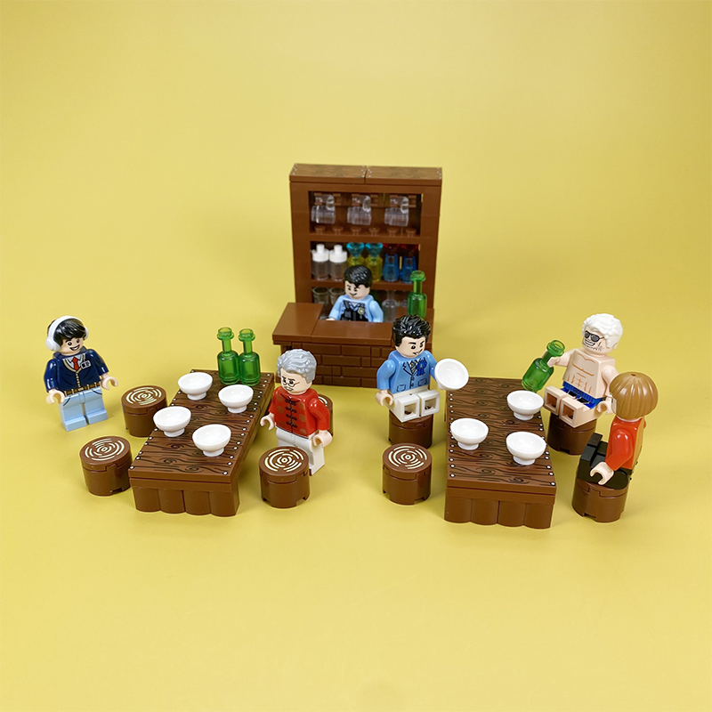 适用于乐高MOC酒吧夜店酒馆吧台酒柜酒桌长桌椅场景人仔积木玩具