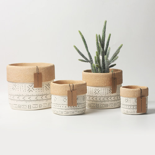 北欧风格|水泥花盆复古方格风格简约创意盆栽绿萝绿植有孔花盆