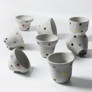 北欧ins奶油风可爱彩色波点几何花盆仙人掌盆栽民宿室内水泥花盆