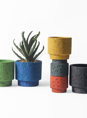 北欧个性简约ins风月球纹理多肉盆栽室内水泥花盆大号大口径新款