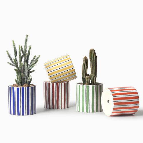 北欧新款ins风小清新多彩条纹盆栽绿植仙人掌抽象室内陶花盆