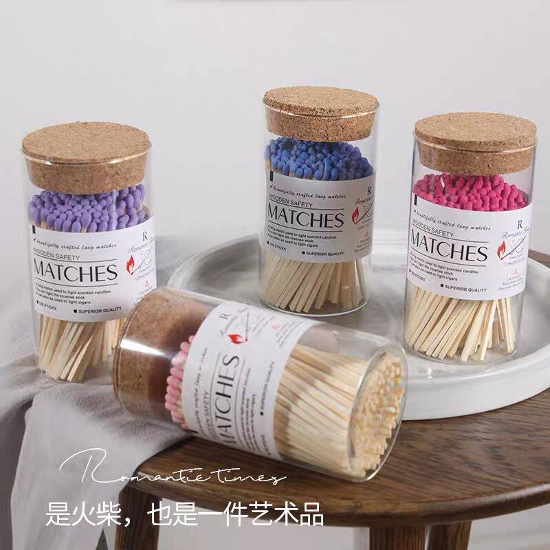 香薰蜡烛专用长火柴10cm加长瓶装老式彩头艺术雪茄点火点烟器工具