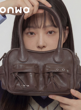 SONWA/原创 布里尼奥波士顿包 多口袋复古保龄球吐司包手提斜挎包