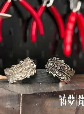 925纯银凤凰羽毛开口重生戒指