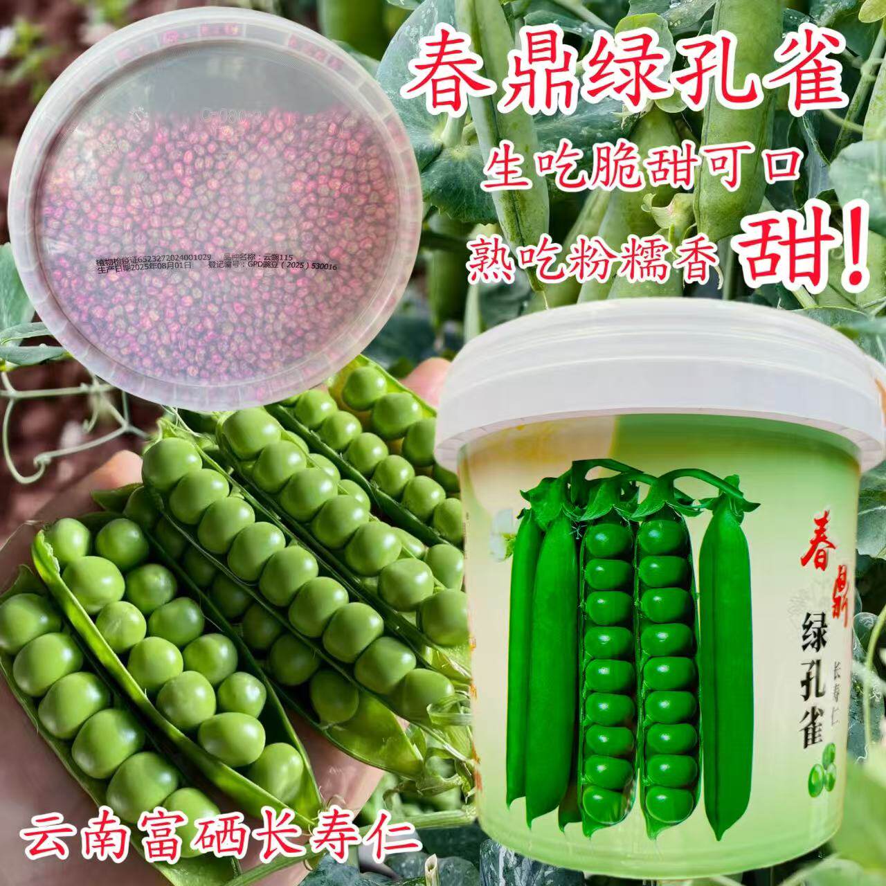 春鼎绿孔雀长寿仁豌豆种子耐寒豆荚种籽春秋季大荚白花甜脆青豌豆