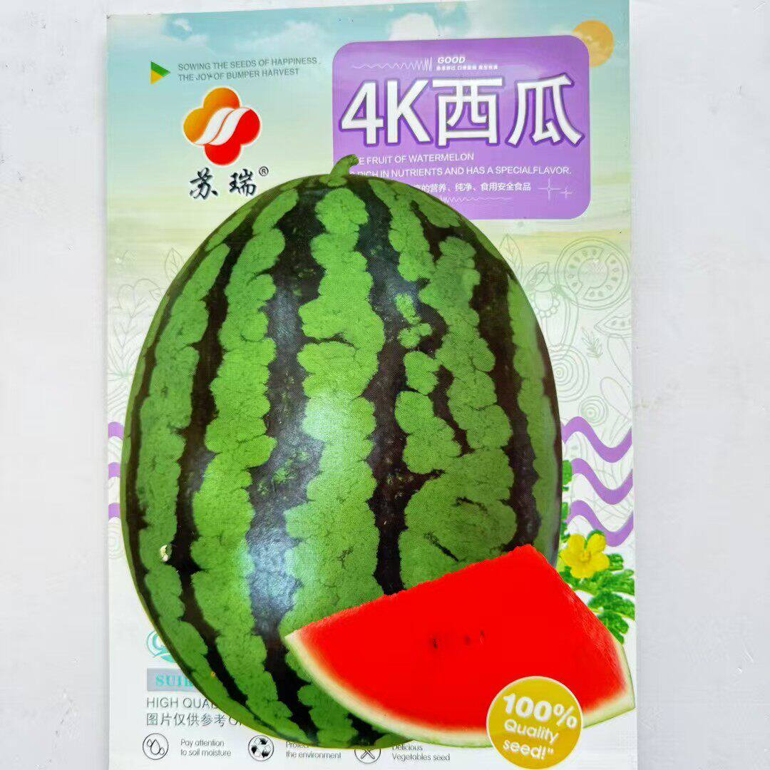苏瑞4K西瓜种子杂交中早熟椭圆形红壤西瓜种籽子早春大棚露地种植