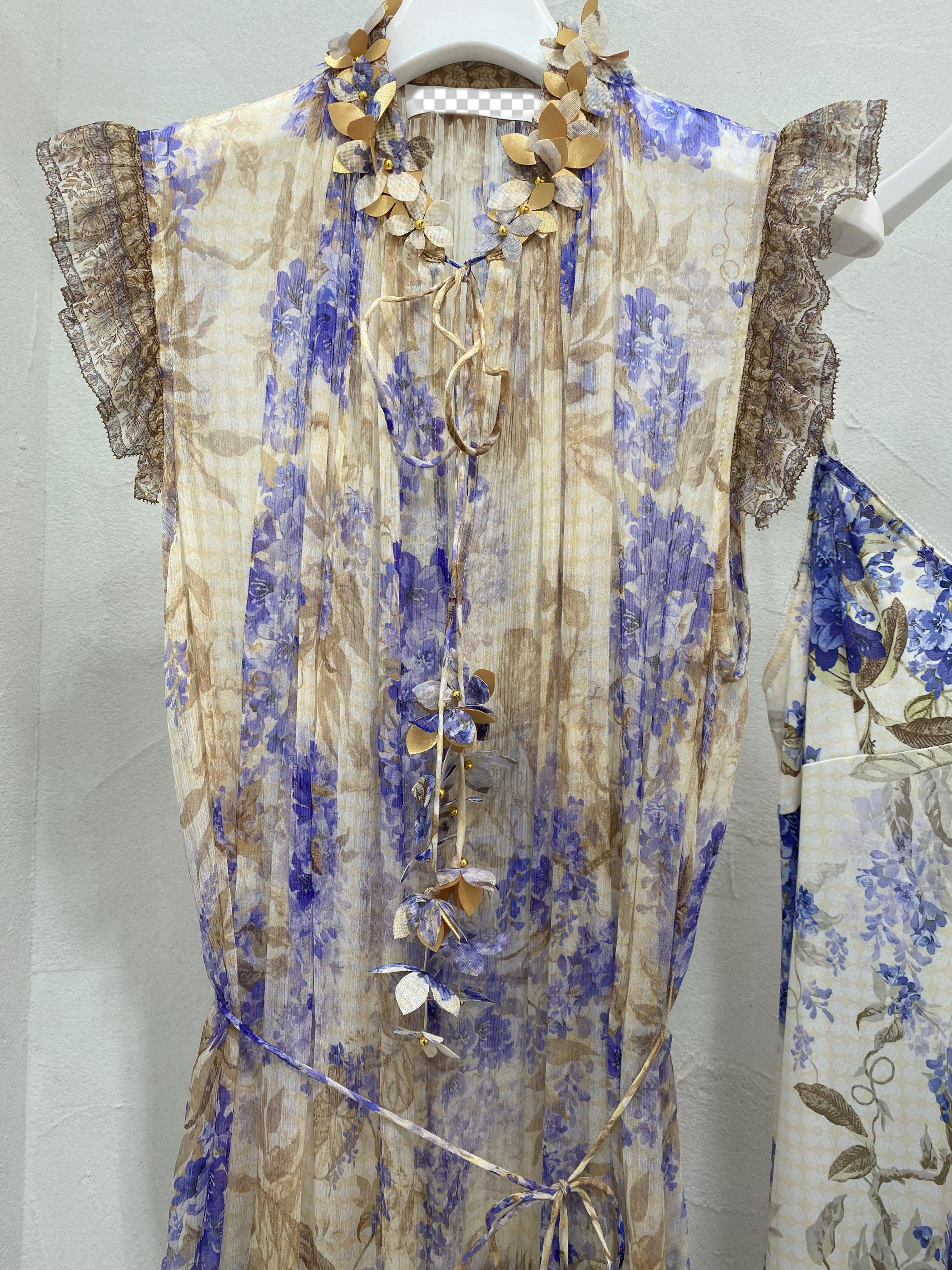 澳洲仙女 2025春丁香紫荷叶边装饰无袖优雅长款真丝连衣裙