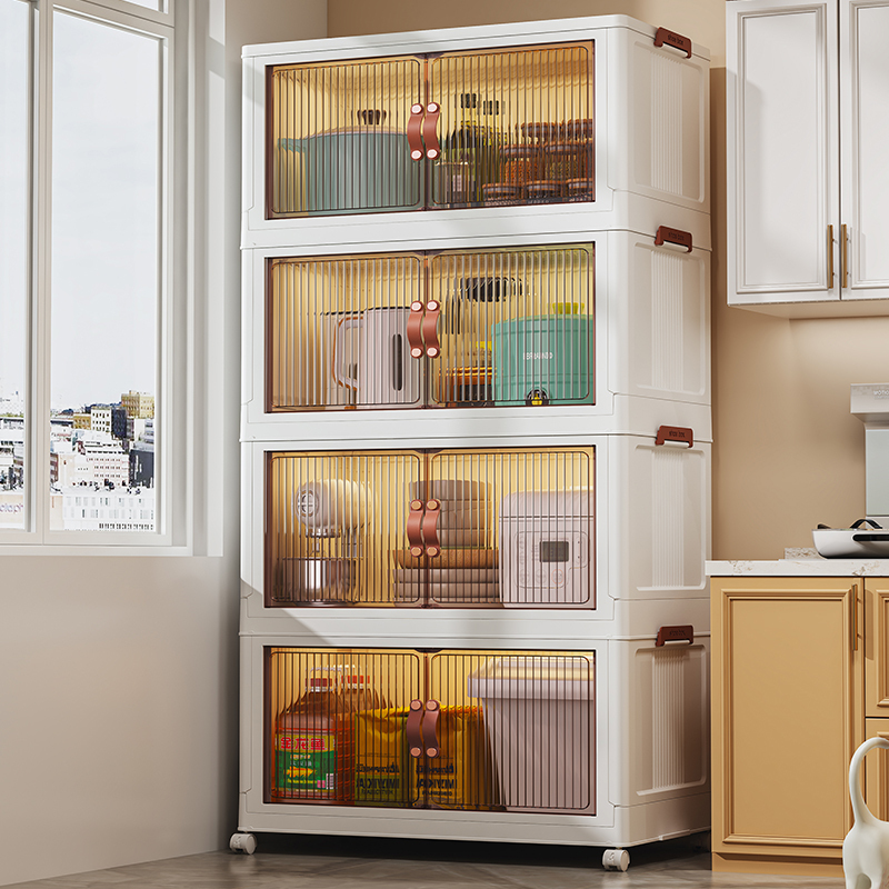 免安装厨房置物架落地多层可折叠家用多功能橱柜厨具碗碟收纳柜子
