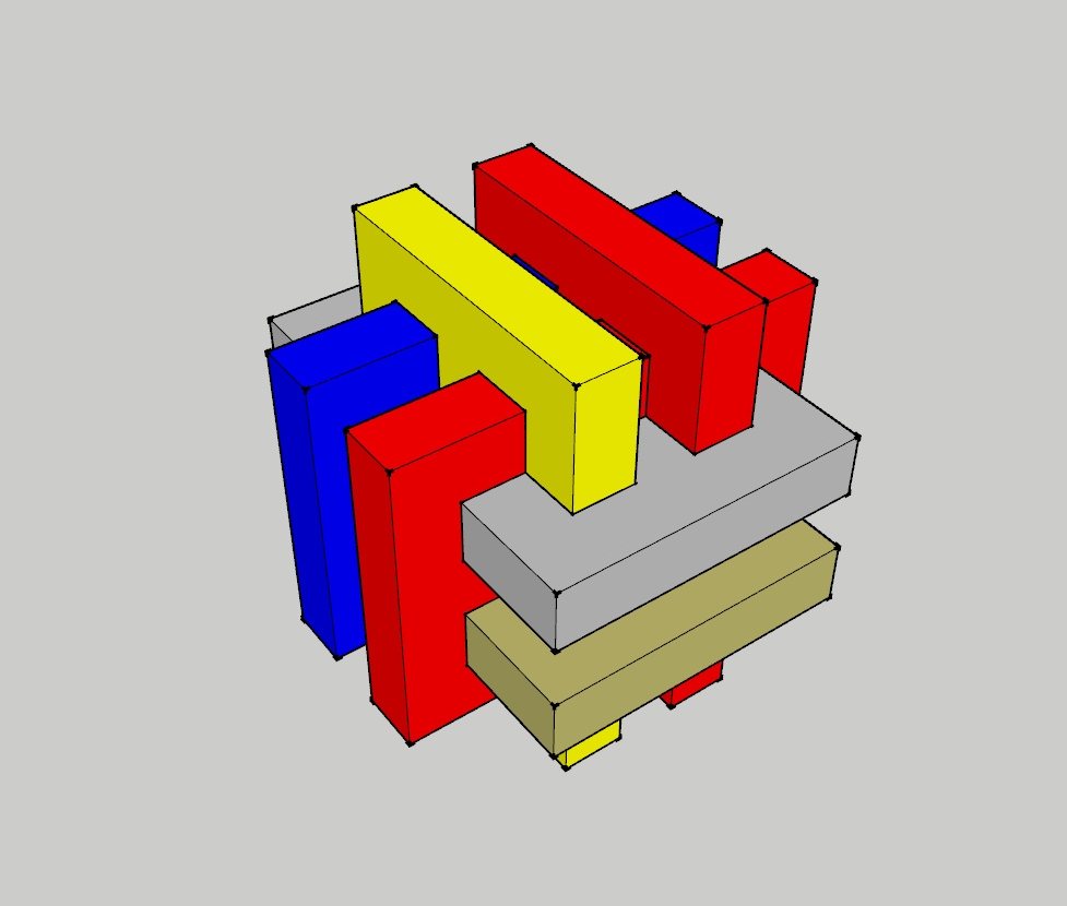 鲁班锁 孔明锁 sketchup草图大师su模型+制作数据 困难六板 6号