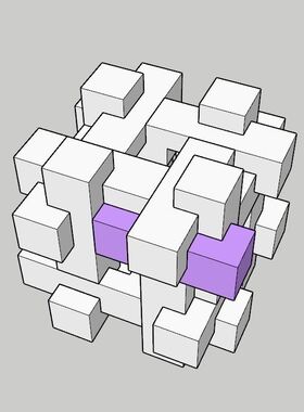 鲁班锁 孔明锁 sketchup草图大师su模型+制作数据 24柱锁 34号