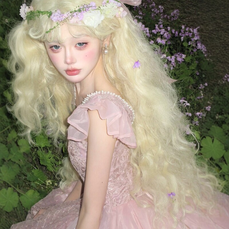 假发女长卷发羊毛卷浅金色森系写真Lolita卷发自然仿真发全头套
