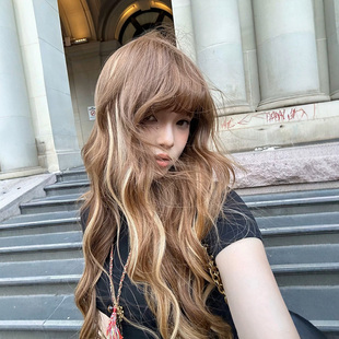 网红新款限定发色混血挑染金色卷发蓬松长卷发自然时尚整顶假发