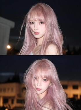 夏日粉紫色女团假发女长直发COS全头套式整顶JK浅色彩色lolita