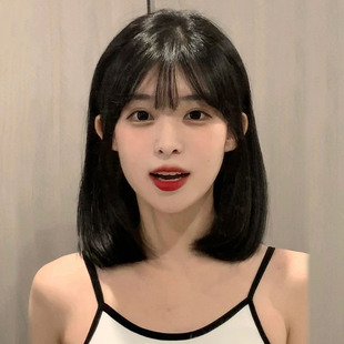 黑色草莓黑色假发齐肩中短发全头套女自然锁骨发浅色bobo日常jk女