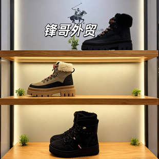 老美PL女子冬季厚底加绒时尚雪地靴防泼水保暖防滑工装棉鞋轻量级