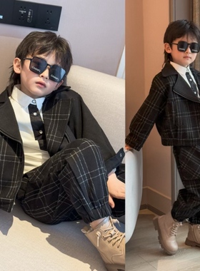 童装冬装男童休闲套装儿童男宝宝港风西装两件套中大童夹棉夹克潮