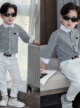 男童衬衫2025新款儿童帅气条纹长袖衬衣秋装时髦上衣外套潮宝童装