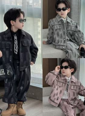 男童时髦休闲套装2025新款中大儿童夹克潮宝宝年货帅气夹棉两件套