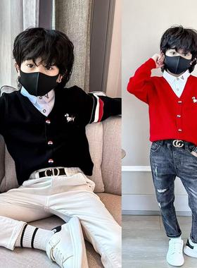 男童针织开衫男孩假两件新年小狗毛衣中大童2024秋冬儿童洋气外套