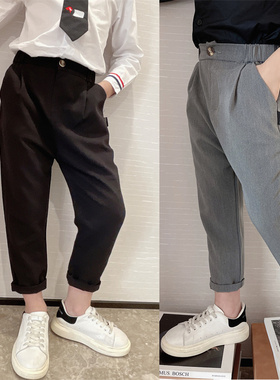 童装2023春装男童英伦风西裤男宝宝儿童西装裤黑色休闲裤子松紧腰