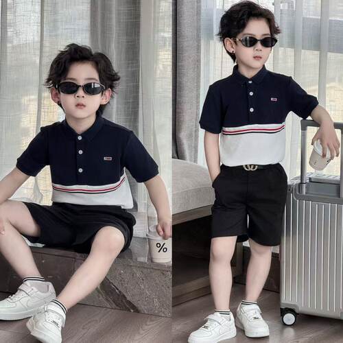 男童夏季撞色条纹短袖POLO衫