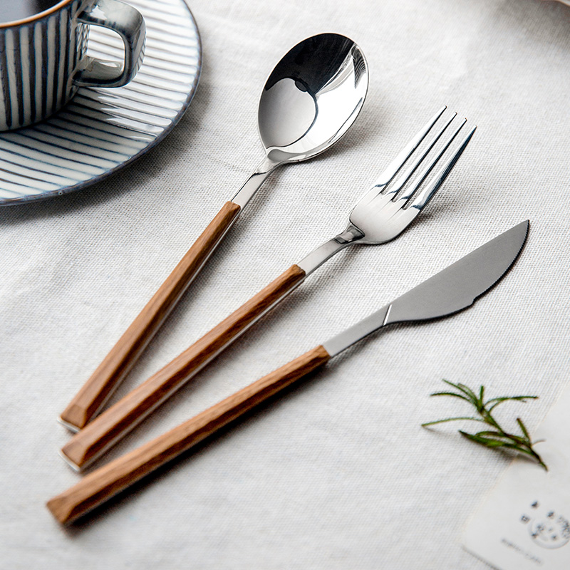 inscription西餐牛排刀叉勺木纹