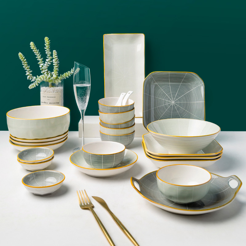 简约现代陶瓷碗盘双耳盘大汤碗