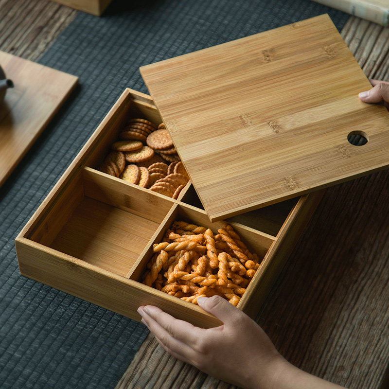 围炉煮茶创意干果盒竹木带盖收纳分格盒客厅中式茶盘小物件收纳盒,收纳整理,其他收纳盒,淘宝优惠券,粉丝福利购,淘宝优惠卷