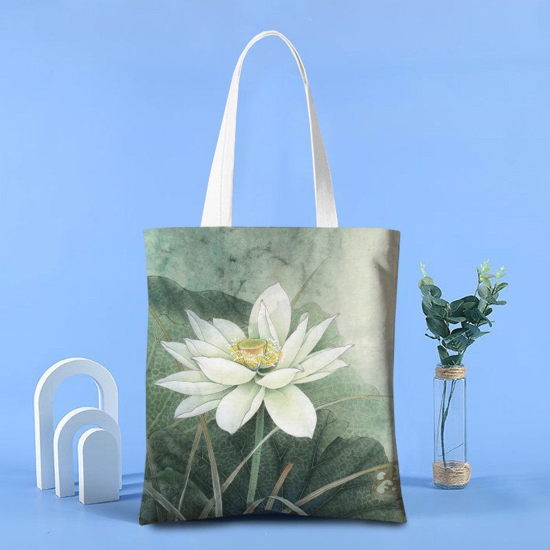 古风帆布包工笔荷花水墨单肩包女购物袋/环保袋/帆布