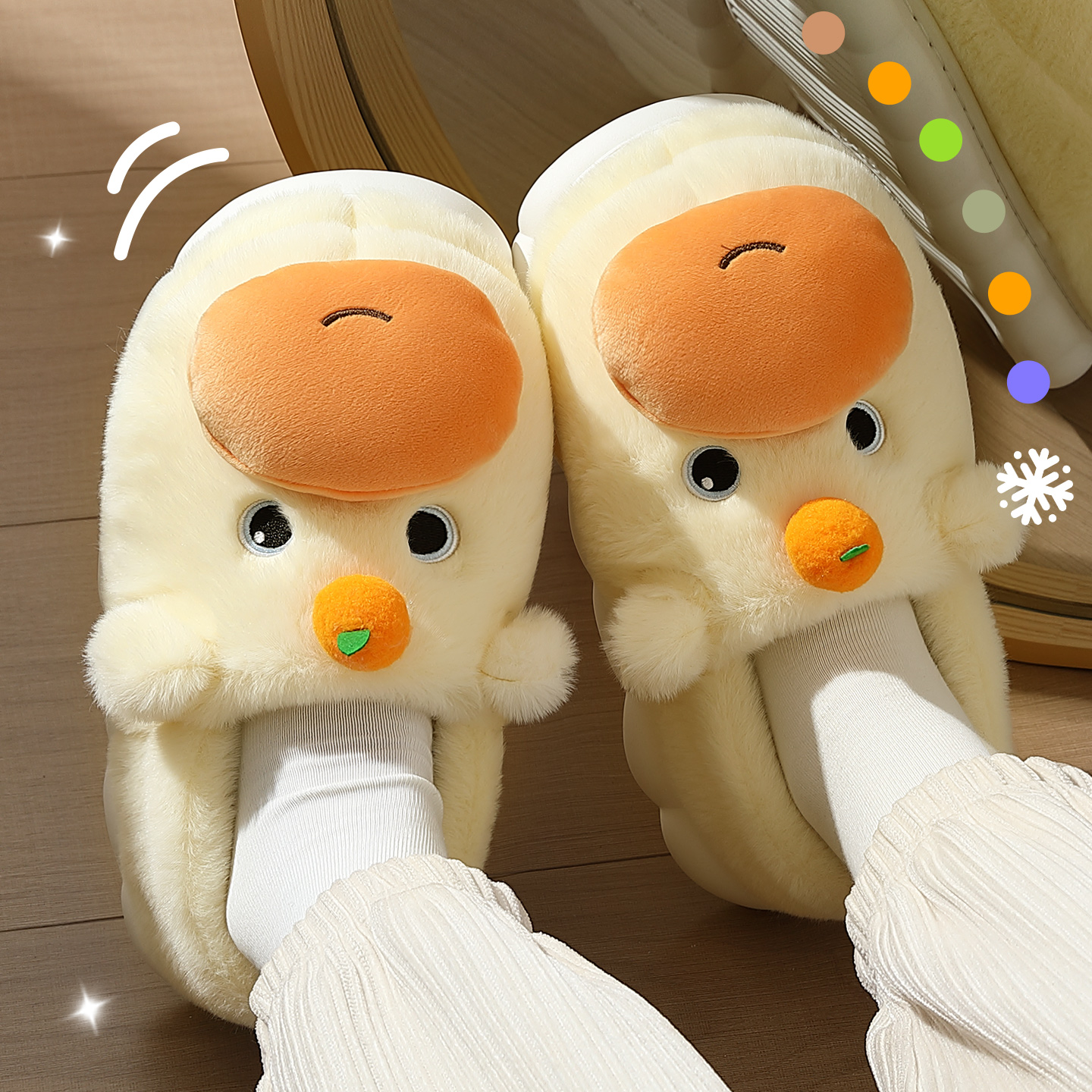 可爱水豚棉拖鞋女款冬季包跟室内家居防滑厚底外穿毛绒保暖拖棉鞋