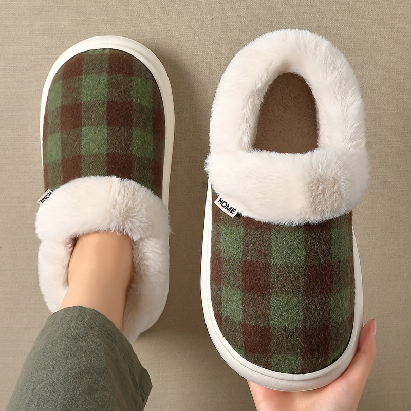 棉拖鞋男款冬季包跟室内家居静音保暖软底带后跟情侣毛绒棉鞋女士