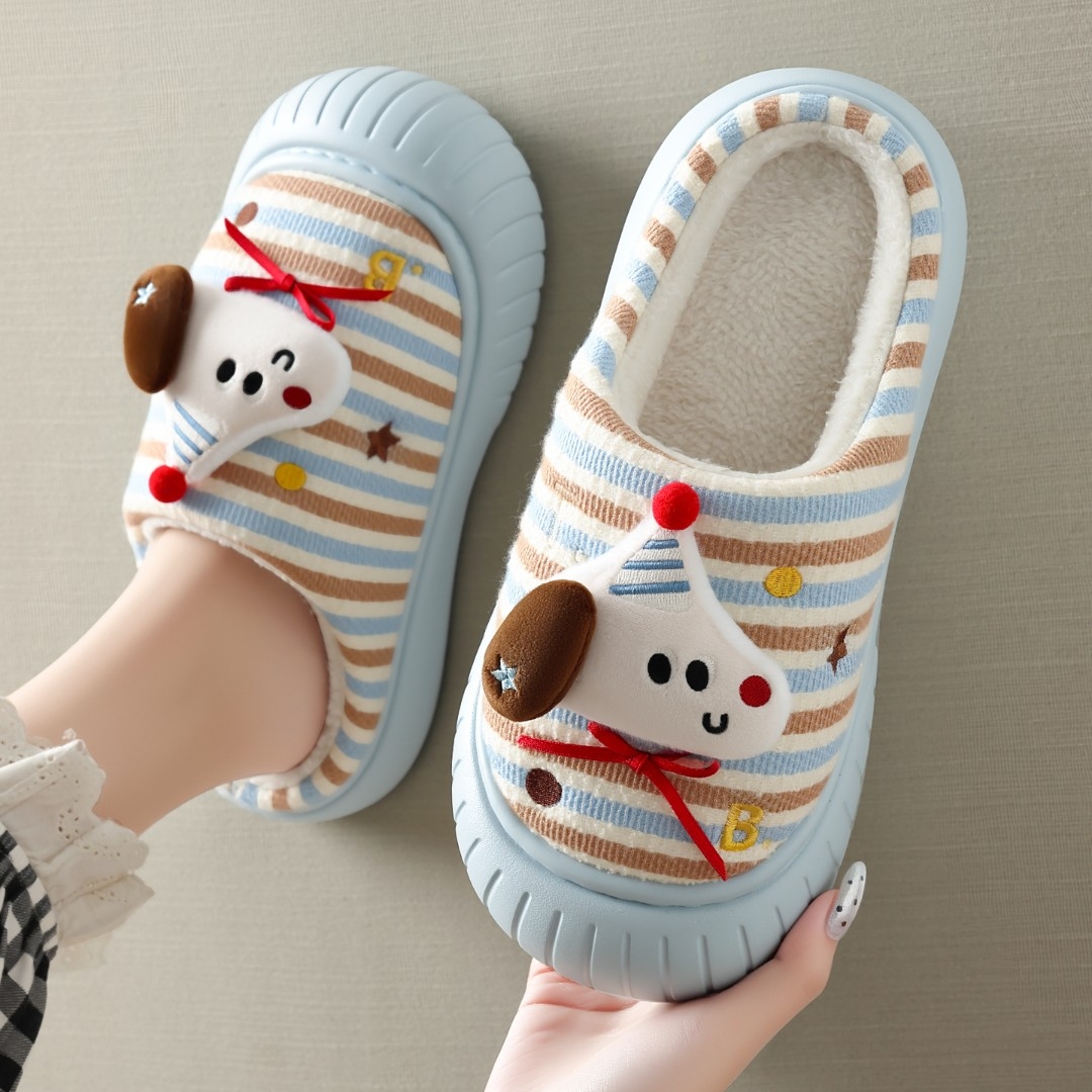 圣诞小狗棉拖鞋女款冬季包跟可爱