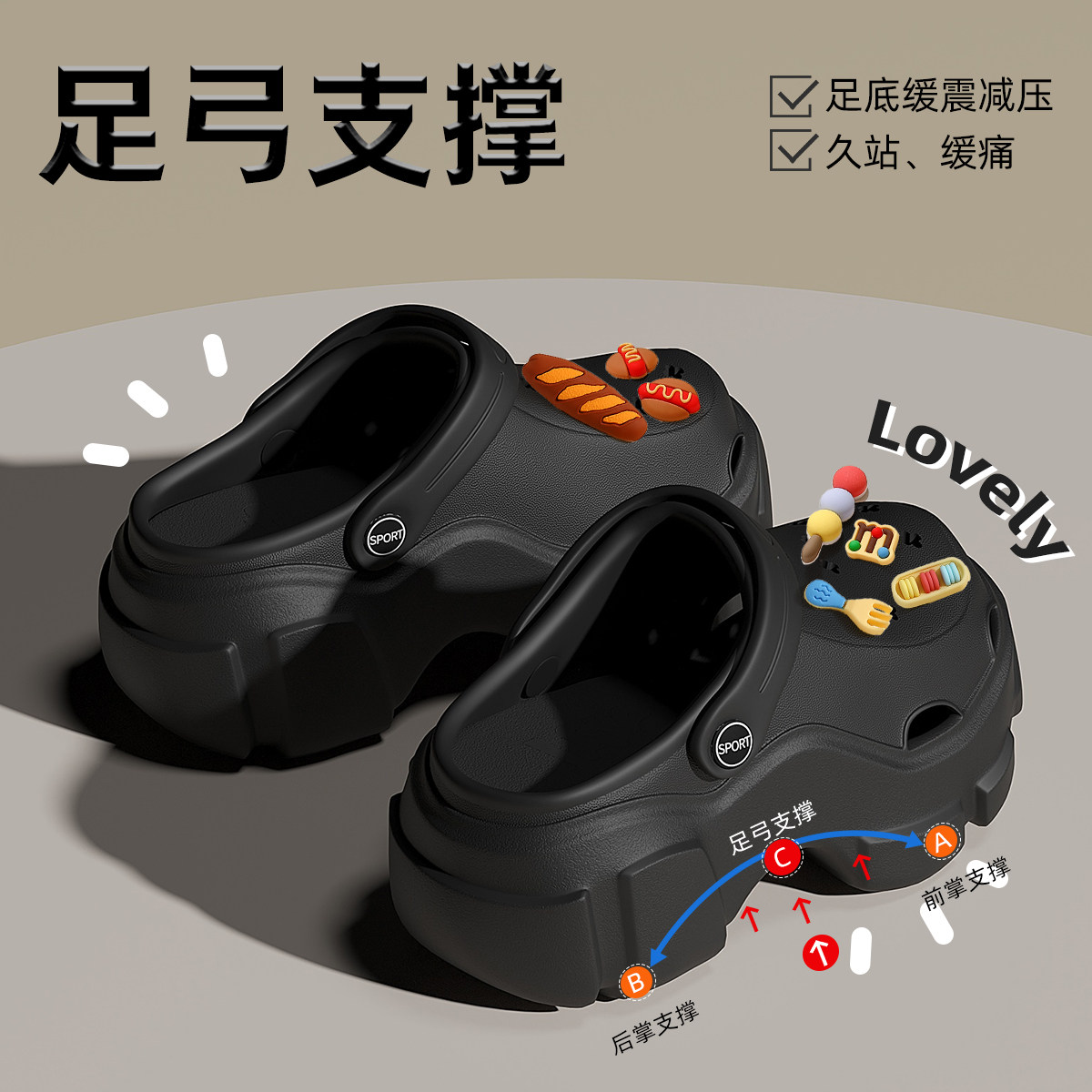 足弓支撑洞洞鞋女款夏季外穿图片