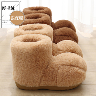 女款 外穿居家保暖加绒加厚包跟高帮棉鞋 女冬季 丑萌大头猫爪棉拖鞋