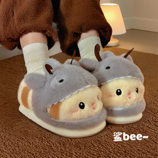 厚底包跟保暖毛毛加绒棉鞋 可爱鲨bee棉拖鞋 2025新款 冬季 女士 女款