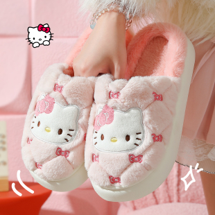 室内家居可爱毛毛加绒棉鞋 2025新款 女 女秋冬季 HelloKitty猫棉拖鞋
