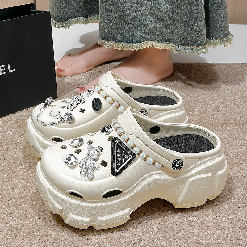 超好看洞洞鞋女款2025新款夏季外穿婚纱神器增高跟防滑沙滩凉拖鞋