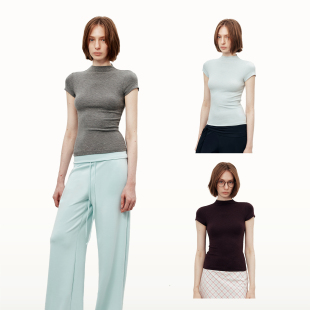 OraSolis「Daily系列」极简实用主义 慕斯竹节T恤 复古半高领短袖