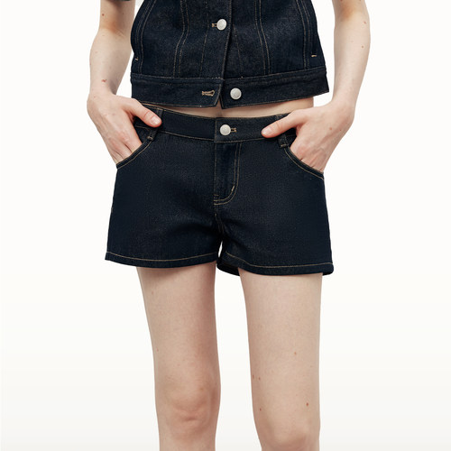 OraSolis 经典百搭*复古中低腰丹宁原牛蓝直筒休闲基础短裤